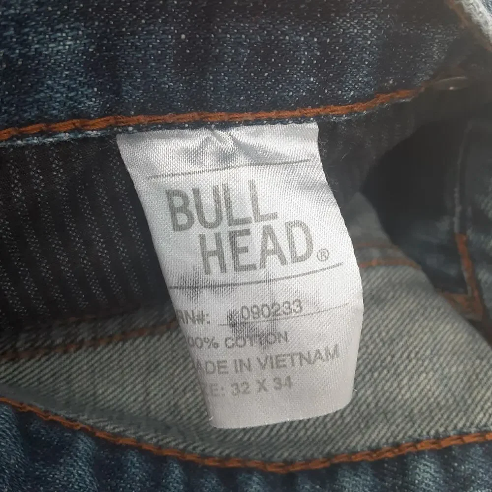Bullhead Jeans Mens 32x34 Blue Denim Rincon Straight Whisker Distressed